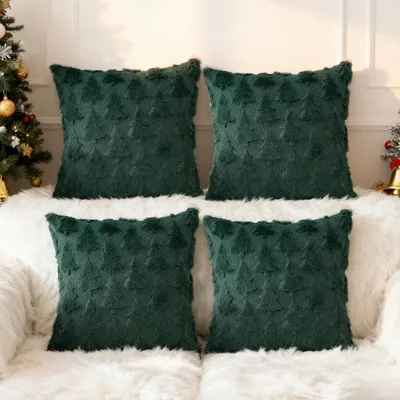 Produktbild von Set mit 4 weihnachtlichen Kissenbezügen aus Samt, bestickt, Tannenbaum 40x40 cm