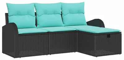 Immagine prodotto di Set di divani da giardino con cuscini 4 pezzi in polirattan nero