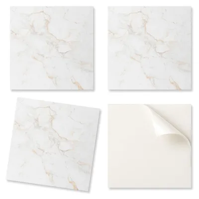 Obrázek produktu pro Sada PVC dlaždic s dekorativním vzorem, vhodná do kuchyně nebo koupelny. Elegantní mramorový vzor, rozměry 20 x 20 x 20 cm.