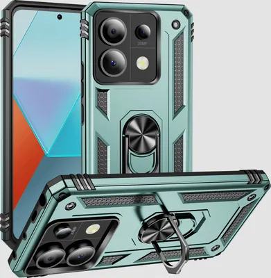 Produktbild von Schutzhülle für Xiaomi Redmi Note 13 Pro 5G Dual Layer Robust Militäre Fallschutz Hülle mit Ringhalterung Ständer Grün