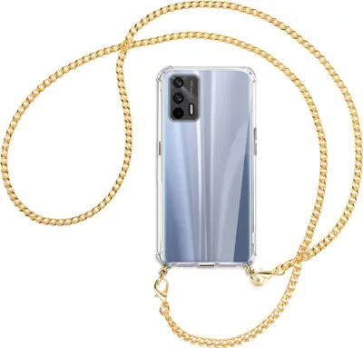 Produktbild von Handykette Backcover-Schutzhülle mit Band (Metall goldfarben) für Realme GT 5G (RMX2202) - goldfarbene Kette