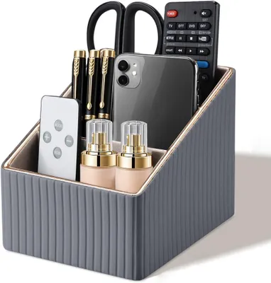 Imagen del producto de Organizador de escritorio de poliuretano (PU), con 3 compartimentos, multifuncional, ideal para oficina y para trabajar desde casa