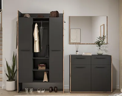 Produktbild von Garderoben-Set Bueno 2 | Basalt grau / Nox Oak | 3-teilig