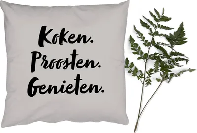 Produktbild von MuchoWow® Zierkissen Sofakissen Wohnzimmer Dekokissen 40x40 cm Kochen, Jubeln, Genießen. - Zitat - Taupe - Foto Kissen - Schlafzimmer Dekoration