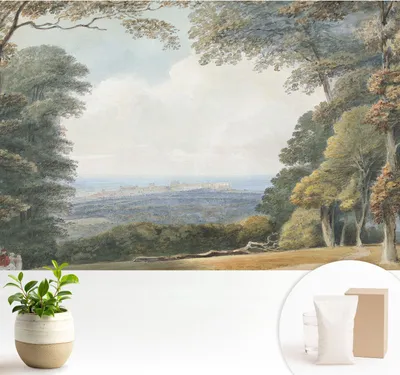 Produktbild von Fototapete selbstklebend - 104x70 cm - Tapete - Wandtapete - Wandbilder - Klebefolie - Dekofolie - Tapete Folie - Wand - Dekoration - Wohnzimmer - Bewaldete Landschaft