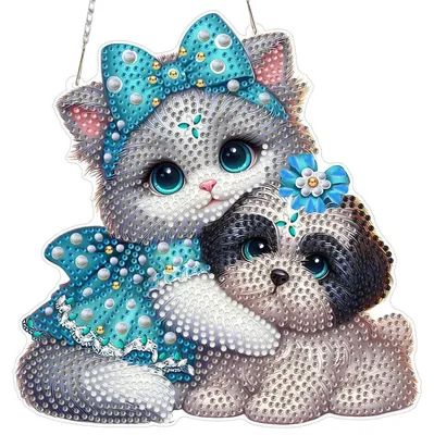 Zdjęcie produktu dla Zestaw do tworzenia obrazu diamentowego "Kot i pies" z łańcuszkiem, wymiar 20x20 cm