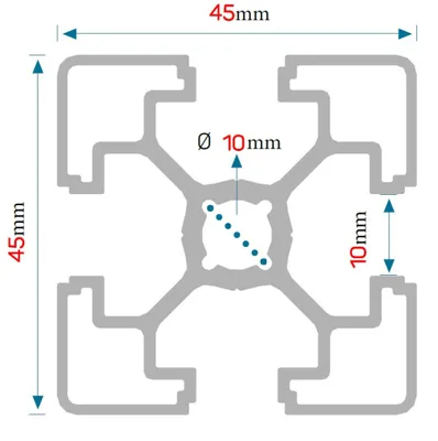 Immagine prodotto di Profilo Di Costruzione In Alluminio 45X45 R10 10Cm Anodizzato + Tagliato Su Misura