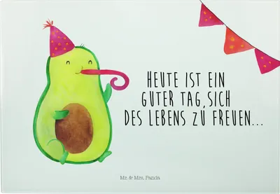 Produktbild von Mr. & Mrs. Panda Schneidebrett Avocado Party - Weiß - Geschenk, Servierplatte, schneidbrett, Happy Birthday, Frühstücksbrett, Geburtstag, Hackbrett, Avocados