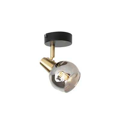 Produktbild von QAZQA - Art Deco Art Deco Spot I Spotlight I Deckenspot I Deckenstrahler I Strahler I Lampe I Leuchte Gold I Messing mit Rauchglas - Vidro I Wohnzimmer I Schlafzimmer - Rund - LED geeignet E14
