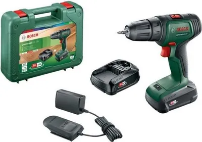Immagine prodotto di Trapano avvitatore a batteria Bosch UniversalDrill 18, 2 batterie da 18 V 1,5 Ah, caricabatterie, valigetta di trasporto