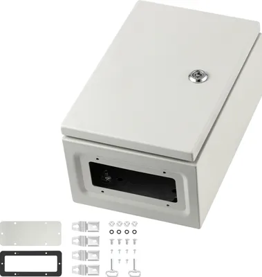 Produktbild von SucceBuy NEMA 4X Stahlgehäuse, 12 x 8 x 6 Zoll, IP66 wasserdicht, Außen-/Innen-Schaltkasten, Stahlmaterial, Farbe Grau, mit Montageplatte