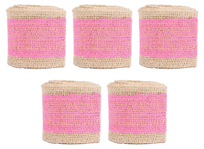 Produktbild von 5 Rollen Jute-Spitzenband, dekoratives Jute-Sackleinenband für Bastelarbeiten, Festdekoration, Rose