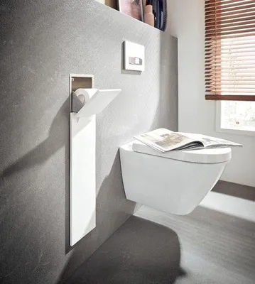 Produktbild von Grau "Push to Open" Badkasten mit Toilettenpapier- und Bürstenhalter, hoch, matt.