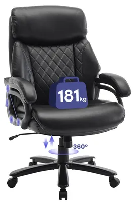 Produktbild von COLAMY Chefsessel, mit verstellbaren Armlehnen, strukturierter Rückenlehne und extra-breiter Sitzfläche aus Kunstleder, Farbe Schwarz