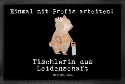 Produktbild von Mr. & Mrs. Panda fußmatte Tischlerin Leidenschaft 50 x 75 cm - Schwarz - Geschenk, Bodenvorleger, Schmutzmatte, Schmutzfangmatte, Gummimatte, Fußabtreter