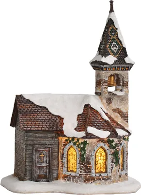 Produktbild von LuVille Weihnachtsdorf Miniatur-Kirche St. Charlier - L17 x B14 x H24 cm