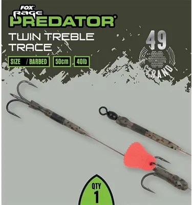 Produktbild von Fox Rage Predator Twin Treble Trace 52cm / 40lb Size 8 Barbed