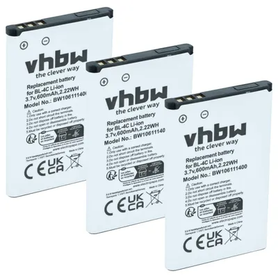 Produktbild von vhbw 3x Akku kompatibel mit BLU Zoey 2, Zoey II, TV2Go Lite, Vida Handy Smartphone Telefon (600 mAh, 3,7 V, Li-Ion)