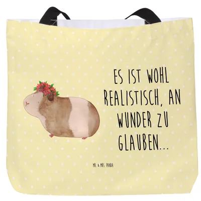 Produktbild von Mr. & Mrs. Panda Tote Bag Meerschweinchen Weisheit - Gelb Pastell - Geschenk, Wunderland, Beutel, Tasche, Laptoptasche, Schultasche, Gute Laune, Spruch, Reisetasche