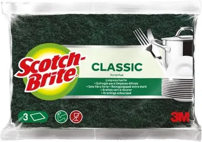 Image de Scotch-Brite CLSP3 Tampon à récurer Scotch-Brite Classic, vert, lot de 3