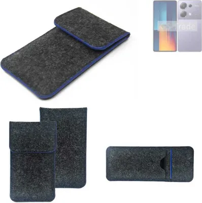 Produktbild von K-S-Trade Handy-Hülle Schutz-Hülle kompatibel mit Xiaomi POCO M6 Pro Filztasche Pouch Tasche Case Sleeve Filzhülle dunkelgrau, blauer Rand