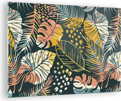 Produktbild von Bilder auf glas - Einteilig - Blätter modern bunt - 70x50cm - Glasbilder - Wandbilder - Bilder - zum Aufhängen bereit - Wanddekoration aus Glas - Glas Bilder - Wandbild auf Glas - GAA70x50-4630