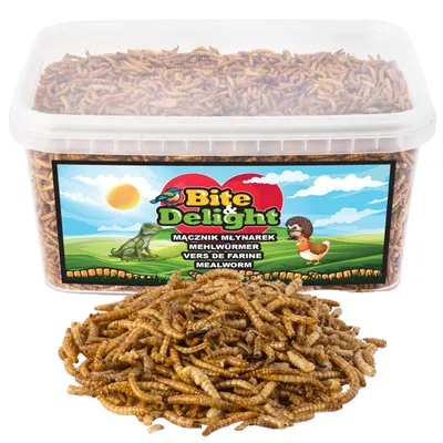 Produktbild von Bite & Delight Premium Mehlwürmer Getrocknet - Proteinreiches und Fettreiches Vogelfutter Wildvögel Ganzjährig - Igelfutter - Eichhörnchen Futter