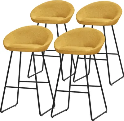 Produktbild von ML-Design Barhocker 4er Set Senf Stoffbezug 75 cm hoch Gepolsterte Barstühle mit Metallgestell Rückenlehne & Fußstütze Küchenstühle Bistrohocker