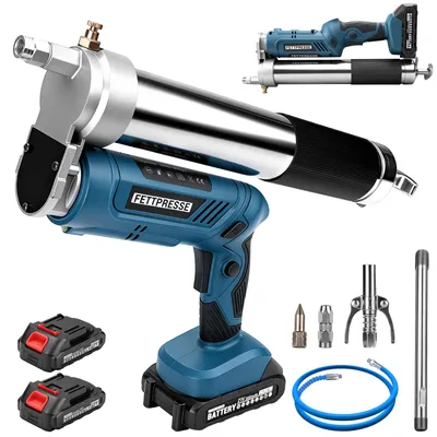 Produktbild von 12000PSI Akku-Fettpresse mit 2x 2.0Ah Batterien Elektrische Fettpresse mit 1m Hochdruckschlauch, 3 Mundstück, Bürstenlosem Motor für LKWs Bauernhöfe