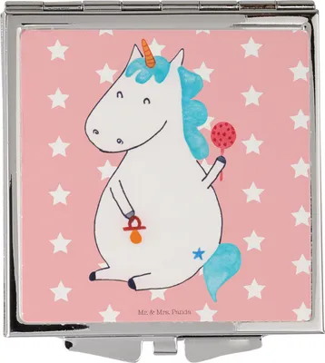 Produktbild von Mr. & Mrs. Panda Schminkspiegel Einhorn Baby - Rot Pastell - Geschenk, Frauen Spiegel, Taschenspiegel, Unicorn, Mutter, Klappspiegel, Geburtstag, Party, Handspiegel