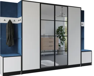 Produktbild von KIER FURNITURE Kleiderschrank EDEN, Schlafzimmer Schrank, Garderobeschrank, Flurschrank Weiß & Blau 312,8x205x39 cm