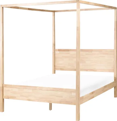 Produktbild von BELIANI Himmelbett Hellbraun aus Gummibaumholz 160 x 200 cm 4 Pfosten Elegant Modern Stilvoll Minimalistisch Designer Baldachinbett Bett Schlafzimmer