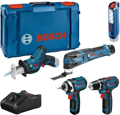 Immagine prodotto di Set di utensili a batteria Bosch Professional 12 V, GSR 12V-15, GOP 12V-28, GDR 12V-105, GSA 12V-14, GLI 12V-300, 3 batterie da 2,0 Ah, caricabatterie, XL-Boxx