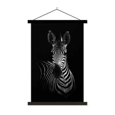 Produktbild von MuchoWow® Textilposter Zebra - Schwarz - Weiß - Tiere 60x90 cm mit schwarzem Rahmen - Poster Wohnzimmer