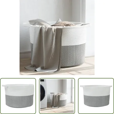 Obrázok produktu pre The Living Store Kôš na bielizeň sivý a biely Ø55x36 cm bavlna