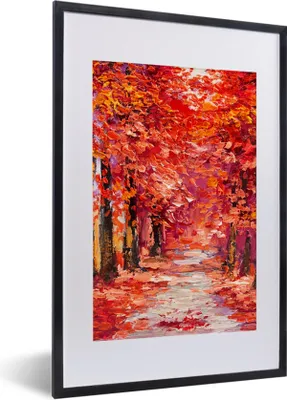 Produktbild von MuchoWow® Gerahmtes Poster Gemälde - Bäume - Herbst - Ölgemälde 40x60 cm - Poster mit Schwarzem Bilderrahmen Wandposter Rahmen Foto Bilder - Poster in Rahmen