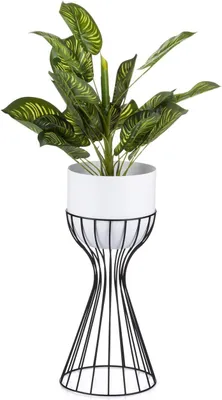 Produktbild von HowHomely Blumenständer LOFT 46cm - Stilvoller Metall-Pflanzenständer mit Übertopf für jedes Zuhause, schwarz