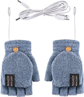 Produktbild von Winter Elektrische Wiederaufladbare Fäustling Beheizte Handschuhe Volle & Halbe Finger Wärmer USB Blue