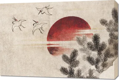 Obrázek produktu pro Obraz 90x60cm Ptaki i Zachód Słońca Katsushika Hokusai Vintage do Salonu