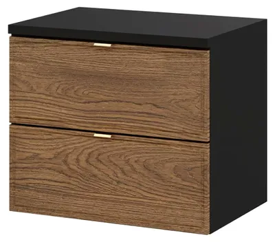 Produktbild von Waschtischunterschrank 60 cm in Eiche und Schwarz, hängend mit 2 Schubladen