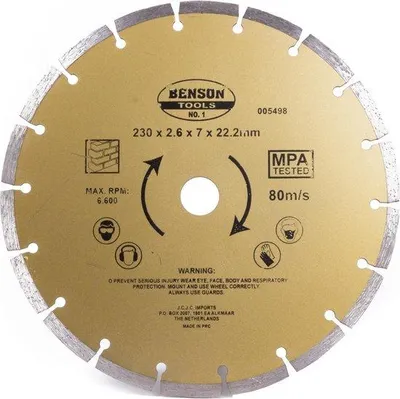 Productafbeelding van Benson universele diamantschijf 230 mm, getand, voor beton en steen, maximaal 6600 t/min, droog zagen