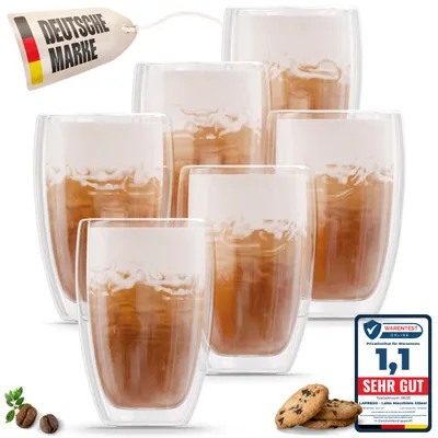 Produktbild von LAPRESO® Latte Macchiato Gläser doppelwandig 6er Set 450ml - Doppelwandige Gläser modernes Design Cappuccino Tassen Teegläser aus Borosilikatglas