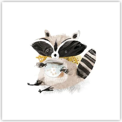 Produktbild von Poster - Poster ohne Rahmen - Waschbär Tasse Kinder - 30x30 cm - Wand Bild - Wanddeko - Wandbilder - Kunstposter - Wandposter - Bilder - Kunstdruck - Wanddekoration - Wandbild - P2XAC30x30-4716