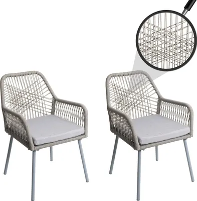 Image de set de 2 chaises de jardin HWC-O12, Outdoor Sitzpolster Aluminium Seilflecht Rope ~ gris, housse grise