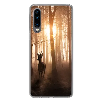 Produktbild von MuchoWow® Handyhülle Schutzhülle Hülle für Huawei P30 Wald - Hirsche - Sonne - Bäume - Winter - Natur - Tiere Silikon Softcase Handy Hülle - Kartenbesitzer