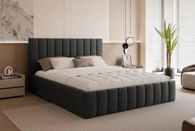 Produktbild von Polsterbett Elegantes Bett "ELVANO" mit hohem Kopfteil und großem Stauraumfach