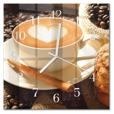 Immagine prodotto di Orologio da parete Tulup Glasuhr, orologio da cucina, vetro vero, 30x30 cm, design moderno e decorativo, silenzioso, lancette bianche, motivo a forma di cuore con caffè