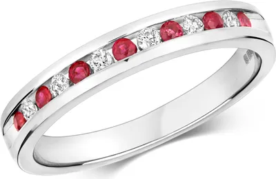 Produktbild von Klassischer 9 Karat (375) Weißgold Halb Eternity Diamant Damenring Brillant-Schliff 0.12 Karat H - I1 I2 mit Rubin, 50 (15.9); TRS292819KWRSK