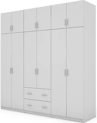 Zdjęcie produktu dla Meblast | 3-częściowa szafa modułowa 222x230x56 cm - Szafa bez lustra z 12 półkami, 2 szufladami i 2 drążkami na ubrania | biały/biały, szafa