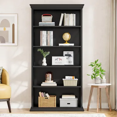 Produktbild von Bücherregal - Bücherkorpus - Regalschrank - Aufbewahrungsschrank - Regalkonstruktion - Schwarz - 5 Ebenen - Massivholz mit Metall